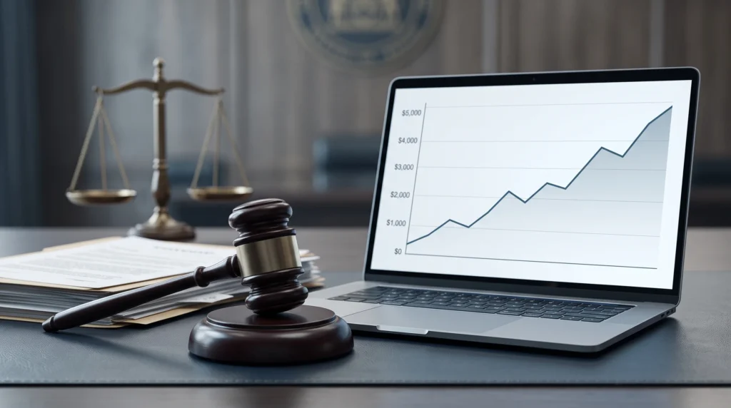 Symbolic courtroom imagery representing legal risk for unauthorized IPTV resale in Canada