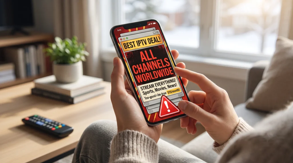 Warning signs of an illegal IPTV service advertisement
